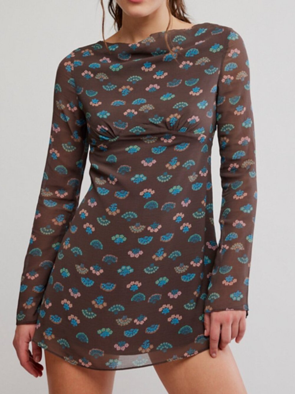 🆕 FREE PEOPLE Jolie Printed Mini Dress / Espresso Combo